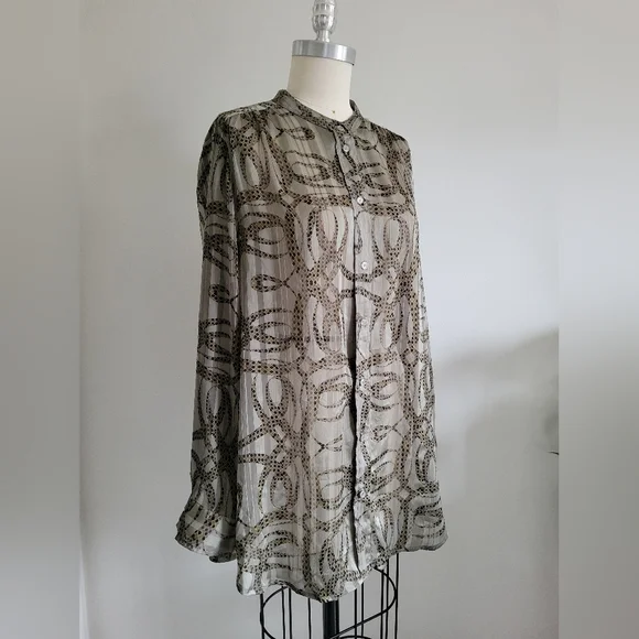 RICHARD ALLEN X H&M collab flowy chiffon satin printed shirt with stand collar - Picture 2 of 11
